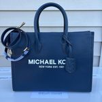 Michael Kors Navy Mirella Tote Bag Medium Pebbled Leather Photo 0