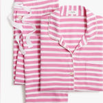 J.Crew Long-Sleeve Knit Pajama Set Women's Size L Pink White Striped Cozy Photo 0