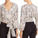 J.O.A. Cropped Leopard Print Wrap Crop Top Large Animal Print Long Puffed Sleeve Photo 1