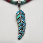 Handmade Sterling Silver & Opal Feather On A Turquoise & Coral Heishi Beads Necklace Photo 1