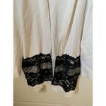Chico's Lace Drama Cardigan Sweater Sz 2 US Large Black White Long Sleeve Shimmer Photo 1