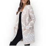 Frye  Women's The Cozy Cardigan Sweater Tan Size Large Aztec Print Photo 9