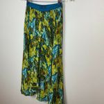 Nic+Zoe Maxi Skirt XS A-Line Drape Pleat Green Abstract Front Slit Stretch Waist Photo 7