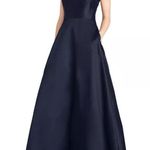 Monique Lhuillier High Neck Evening Gown Dress Navy 12 Pockets Photo 0