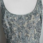 Carmen Marc Valvo  • Cream and Slate Blue Embellished Scoop Neck Midi Dress Photo 1