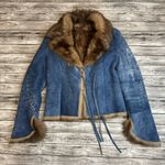 Gold East Spain Women's Vintage VTG Suede Leather Jacket M Med Medium Blue Brown Photo 4