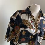 Silk Medallion Button Down Shirt Womens Sz XL Navy Red Royal Black Photo 1