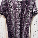 Dress Barn Womens XL Purple Black Animal Print Pleated Short Sleeve Top Shirt Photo 0