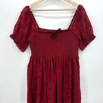 Altar'd State Mini Dress Sz XL Red Floral Velvet Burnout Smocked Sexy Feminine Photo 8