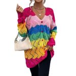 Casual Rainbow Stripe V neck Long Sleeve Multicolor Women Cardigans (Women's) Size M Photo 2