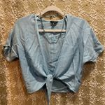 Sim & Sam Shirt Top Bow Open Front Bolero Chambray Rayon Light Blue XS Photo 1