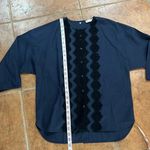 Sandro NWOT  Paris Back Button Short Sleeve Lace Front Shirt Navy Blue Sz 1 Photo 8