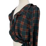 Lumière Lumiere Plaid Wrap Ruffle Collar Balloon Sleeve Blouse Green Orange Size Medium Photo 6