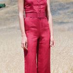 STAUD Jumpsuit Sleeveless Cropped 100% Ramie Red 0 Photo 1
