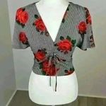 Polly & Esther  Striped Floral Cropped Top Size Small Photo 0