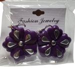 New Purple Flower Dangle Fashion Jewelry Floral Earrings 2" Photo 0