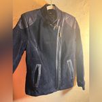 Suede Navy Blue 100% Leather Jacket M silver Asymmetrical Zipper moto classic Size M Photo 8