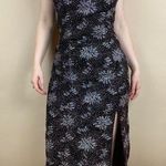 Elegant Classy Size 6 Floral Sequin Thigh Slit Maxi Dress Retro Shimmer Sparkle Black Photo 0
