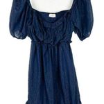 By The River NWOT  Metallic Ruffle Dot Babydoll Dress Navy Blue Size Small S NEW Photo 1