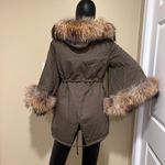 Raccoon Fur Flare Sleeve Parka Coat Jacket Winter Coat trench Green Size M Photo 6
