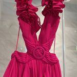 PATBO women size 0 flutter sleeve hot pink maxi long dress ruffles v neckline Photo 11