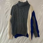 ZARA  Gray Colorblock Chunky Cable Knit Turtleneck Sweater Size Large Photo 1