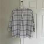 Habitat  Top Womens Medium White Black Plaid 3/4 Sleeve Textured Lagenlook Art Photo 7
