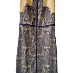 London Dress Company Nude Navy Lace Eyelash Fringe Sleeveless Dress Whimsigoth Tan Size 4 Photo 0