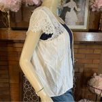 American Eagle  OUTFITTERS BEIGE OPEN FRONT LACE CARDIGAN BLOUSE (M) Photo 7