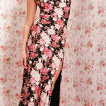 Lulu’s black floral print satin midi dress with side slit Size M Photo 0