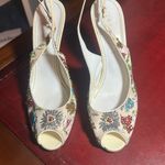 Casadei  Cream Floral Embroidered sequined slingback adjustable  Heels patent 10 Photo 1