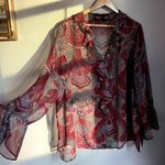 Y2K Paisley Sheer Red Flowy Ruffle Blouse 22 Boho Fairycore Whimsygoth Flutter Size undefined Photo 0
