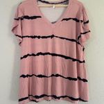 🦋 Pink and Black Striped Women's Top Casual Comfy Stretch Soft XXL Photo 1