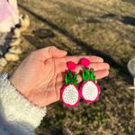 Amazon Dragon Fruit Earrings - Pink and Green Photo 2