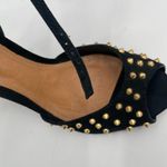 Schutz Dionise Heels Size 8.5 Black Nubuck Gold Stud Spike Open Toe Block Strap Photo 1