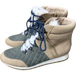 Wonderly  Baluxy Beige Navy Quilted Faux Fur Trimmed Boots Size 9 1/2 Winter Photo 0