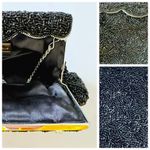 La Regale  Scalloped Black Beaded Ornate Evening Clutch Purse, Crossbody Chain Photo 14