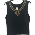 Chico's Knit Tank Top Womens US L Black Cleopatra Sequins Beads Stretch Boho Chic Photo 0