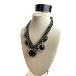 Black & silver chunky rhinestone floral statement necklace and sequin black bang Photo 4