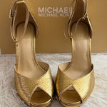 Michael Kors MICHAEL  Tiegan Metallic Embossed Dress Sandals In Gold Size 6.5 Photo 0