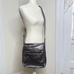 The Sak  Iris Metallic Silver Leather Crossbody Bag Purse Bird Floral Lining Photo 12