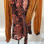 Moulinette Soeurs Anthropologie  gold‎ paisley wrap top mustard yellow sz M Photo 5