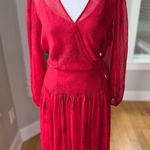 Calvin Klein  Red Chiffon Wrap Front Long Blouson Sleeve Boho Maxi Dress Size 10 Photo 8