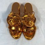 Lovella Metallic Gold Flower‎ Thong Sandals Heels Party Wedding Shoes Size 8/38 Photo 1