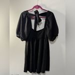 Free People  Violet Mini Dress Textured Puff Sleeve Black size Small Photo 3