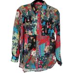Anthropologie NWT  Collage Patchwork Floral Button Up Satin Shirt Blouse Size XXS Photo 3