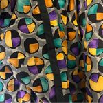 Vintage Adolfo Saks Fifth Avenue Pleated Silk Skirt Grey Gold Teal Dots Small Gray Photo 3