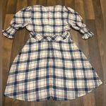 Blue Rain Plaid Puff Sleeve Dress Photo 4