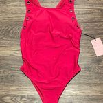 Juicy Couture NWT  One Piece High Neck Swimsuit With Grommets Barberry Pink Small Photo 6