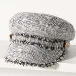 Anthropologie Black White Houndstooth Plaid Tweed frayed newsboy baker boy hat cap gold tone button-One Size (O/S) Photo 0